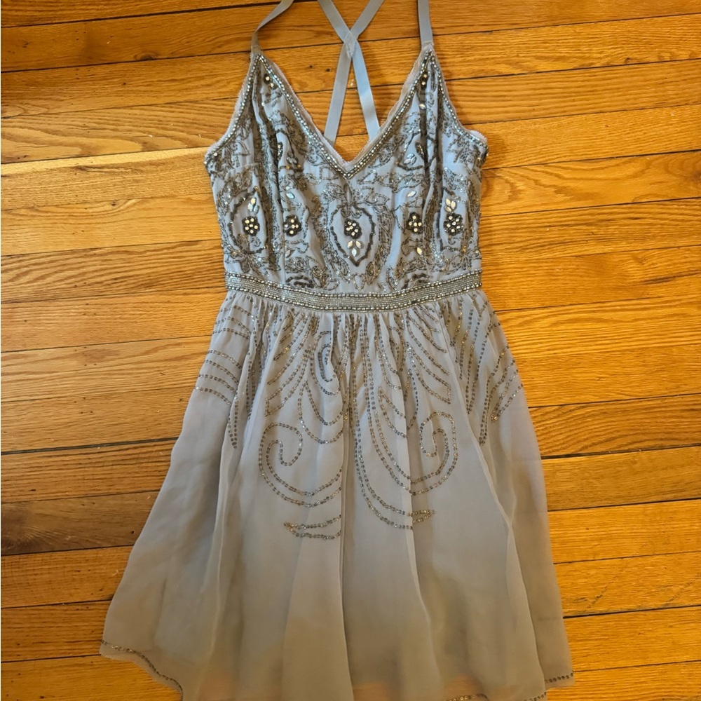 Elegant Gray Beaded Dress